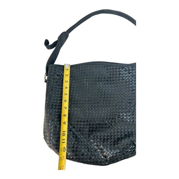 Vintage Ganson Black Leather Woven Handbag | Made in Hong Kong - Picture 10 of 12